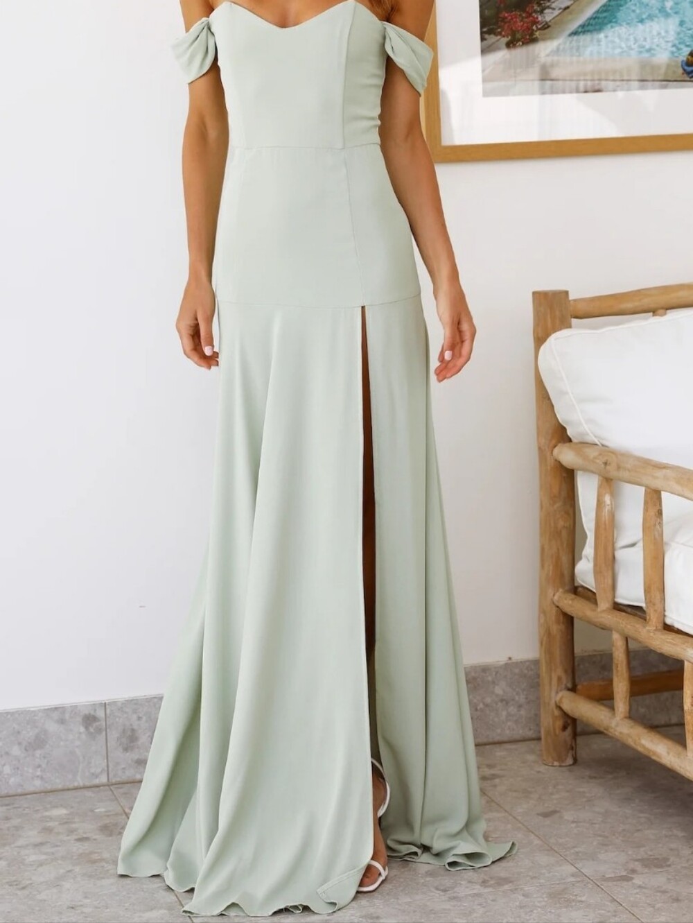 Hello Molly Sage Green One-Shoulder Maxi Dress